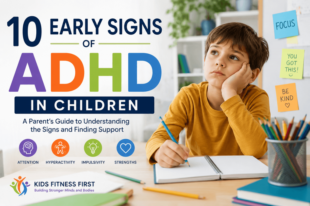 Early signs of ADHD in children – child showing common ADHD characteristics while studying at home