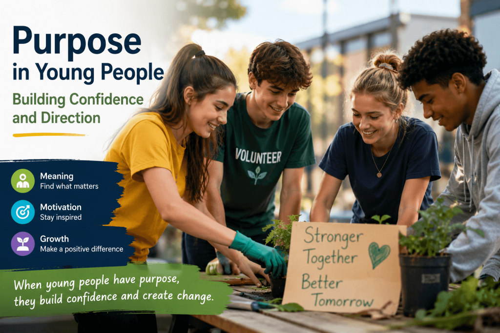 Older teenagers working together on a meaningful community project, demonstrating purpose in young people, confidence, teamwork and personal growth.