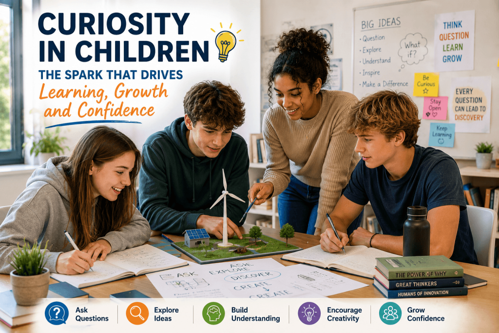 Curiosity in children developing through hands-on learning, creativity and collaborative classroom activities