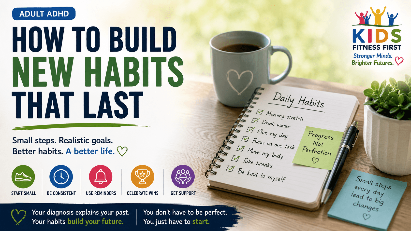 Notebook showing simple daily habits for adults learning to build new habits with ADHD