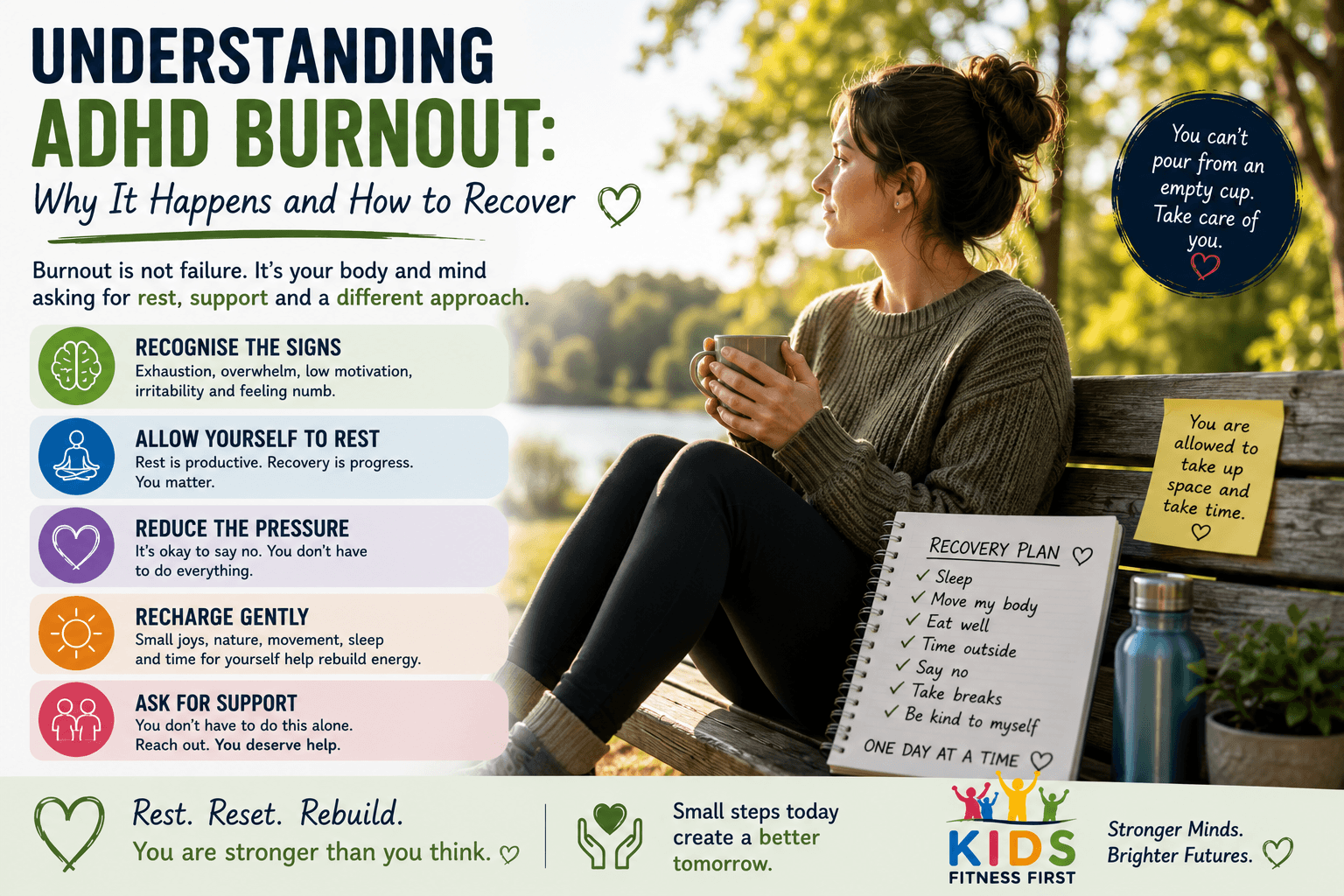 Adult taking a quiet break outdoors while recovering from ADHD burnout and emotional exhaustion.