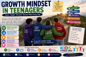 A confident teenager developing a growth mindset by learning from challenges, practising new skills and working towards future goals.