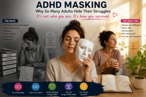 Adult sitting quietly after years of hiding ADHD traits and emotional struggles.