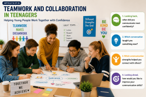 Teenagers developing teamwork and collaboration in teenagers through discussion, shared planning and a practical group project