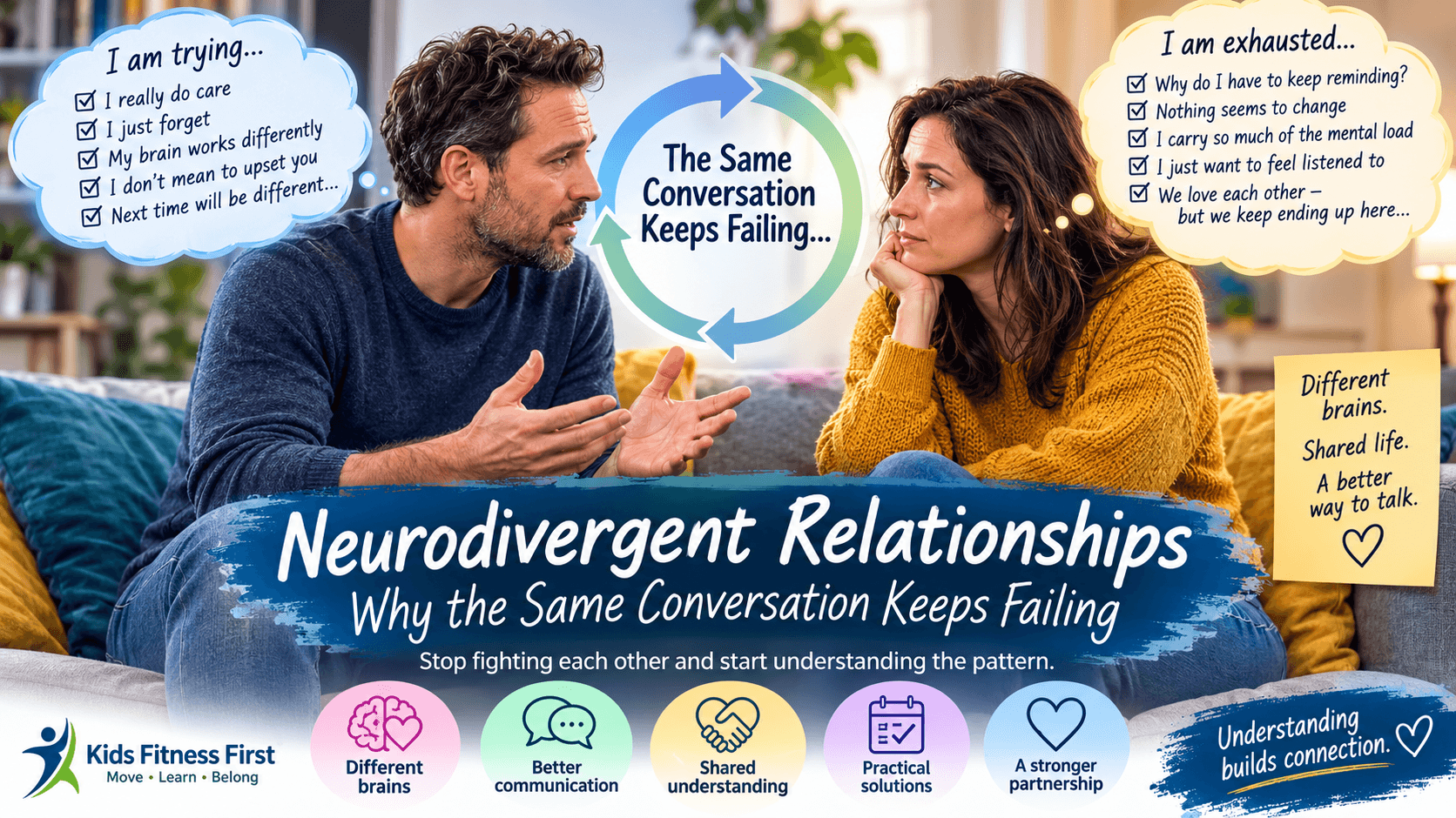 Couple discussing communication challenges in a neurodivergent relationship