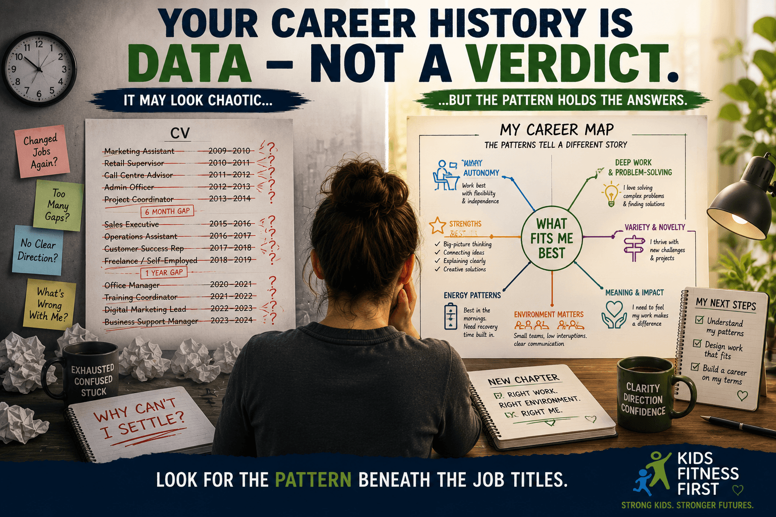 Adult ADHD and career history shown by turning job changes, career gaps and different roles into useful patterns about workplace fit.