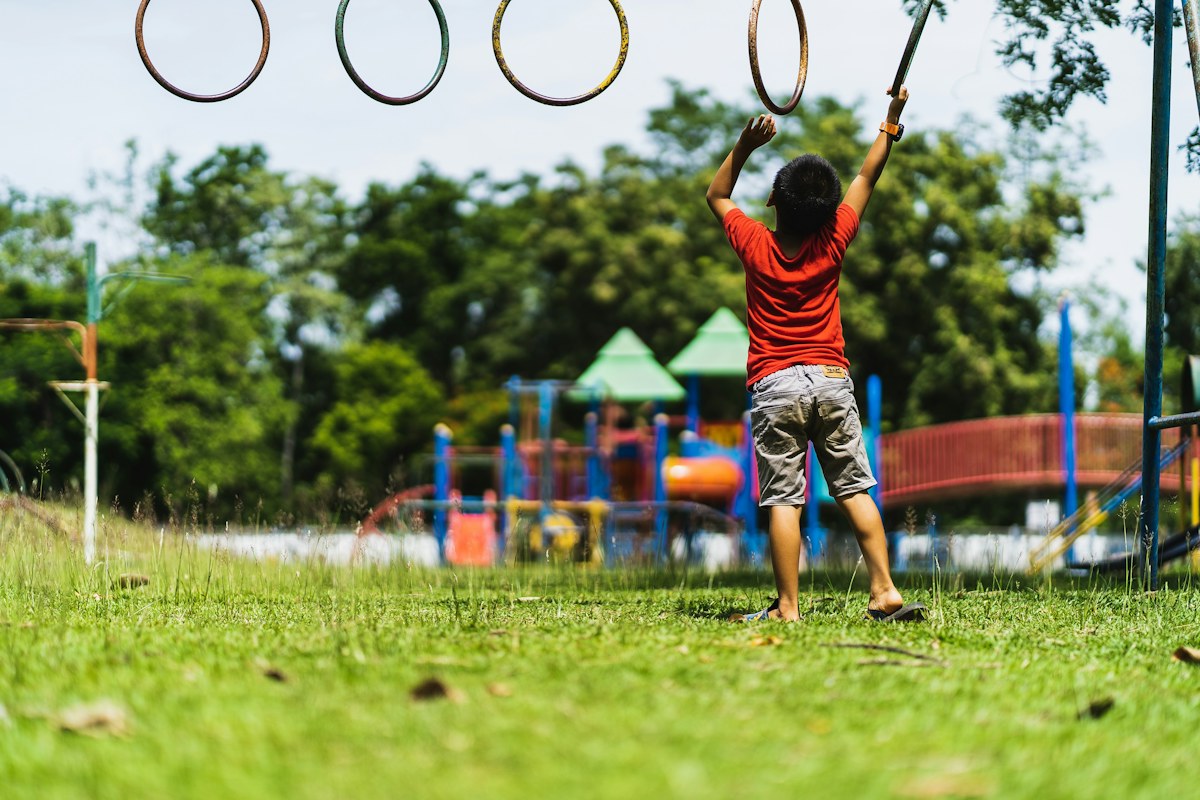 Child playing on playground equipment outdoors